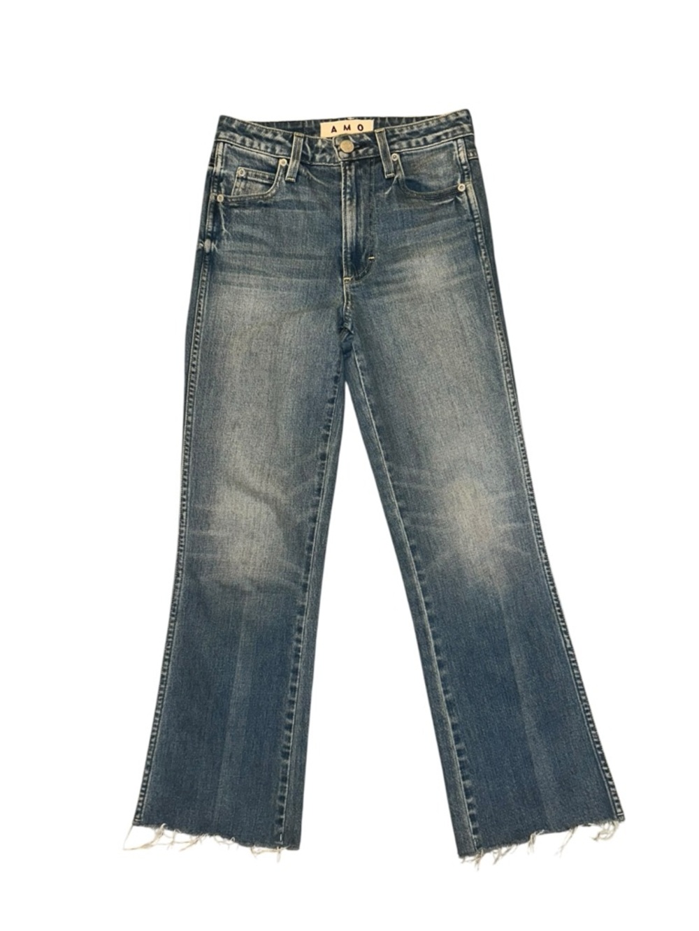 AMO Women's High Rise Kick Crop Frayed Hem Wide-Leg Jeans size 25